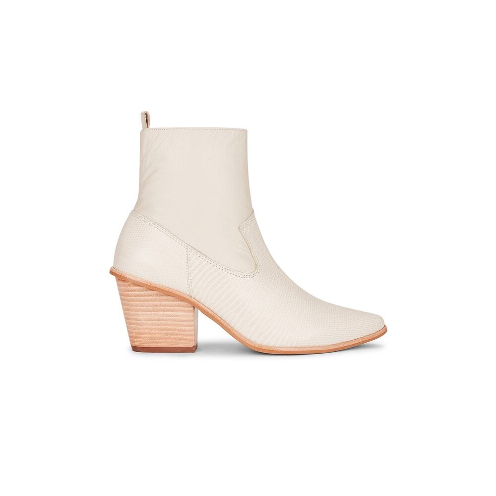 Kaanas 'Hague' White Leather Wooden Block Pointed Toe Heeled Boot Size 8